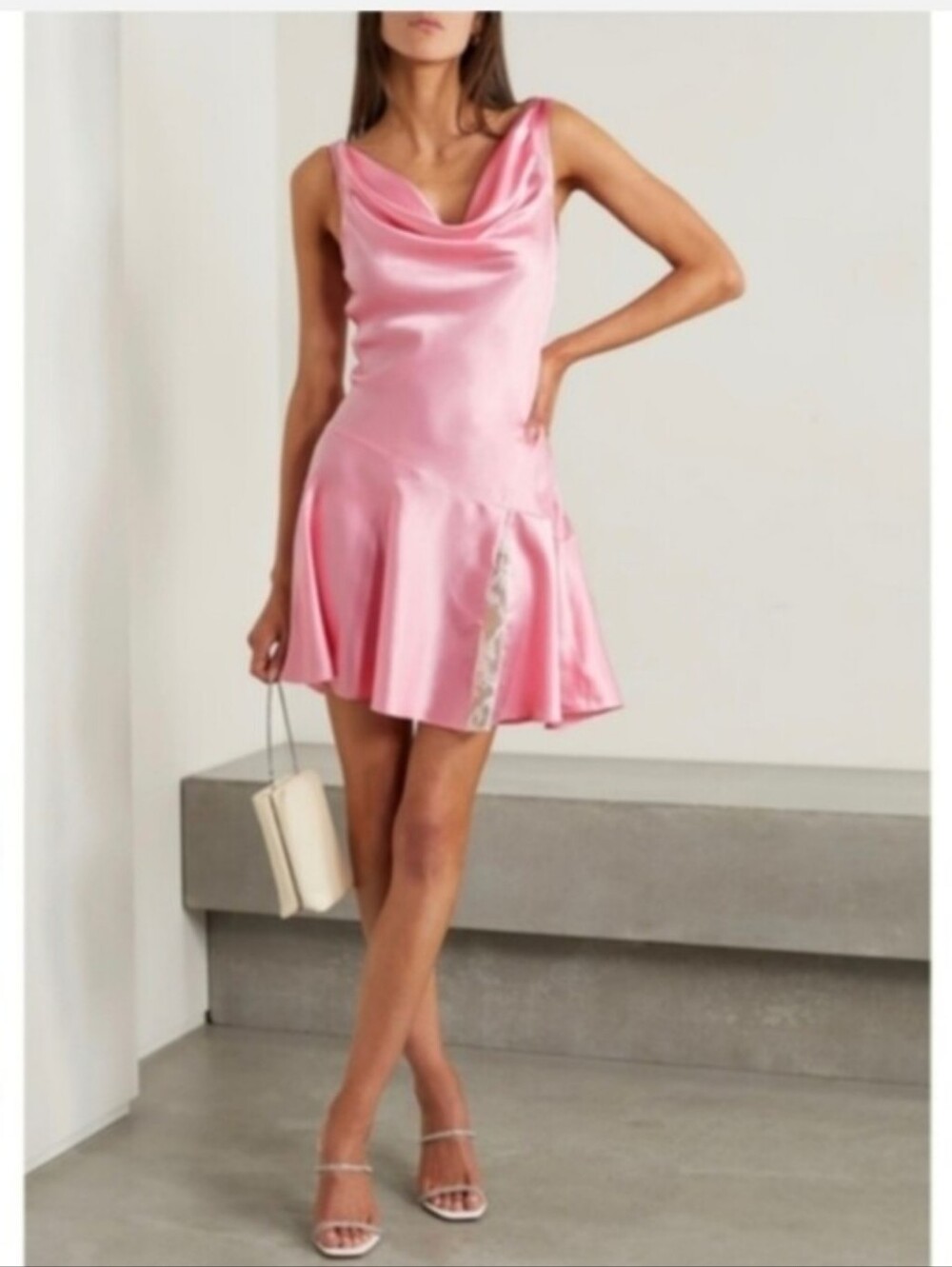 Loveshackfancy Lionel Silk Slip Dress Sweet Pink Lace Cowl Neck Y2K Size 2 NWT